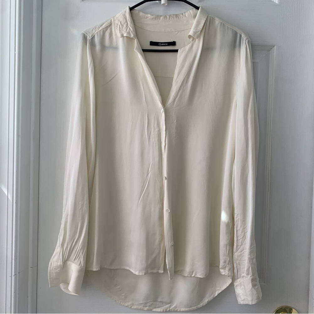 Quince women's Washable Stretch Silk Notch Collar Blouse Sz M